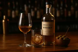 whisky met glas en olijven