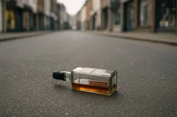 verloren fles whisky op straat
