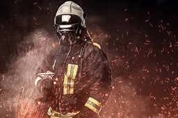 professional-firefighter-dressed-uniform-oxygen-mask-standing-fire-sparks-smoke-dark-background