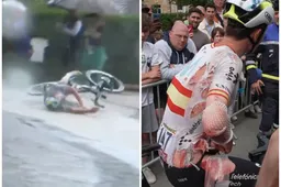 🎥 Romeo komt met flinke verwondingen over de streep na val, maar: 'Wat het meeste pijn doet, is dat ik de rit niet win'