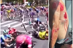 🎥 Reusachtige crash in eerste etappe China: Visma | Lease a Bike met meerdere renners op de grond, UAE hard geraakt