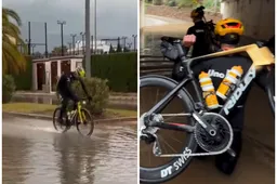 📽️ Wout van Aert en Visma | Lease a Bike trotseren storm in Valencia, Uno-X gaat bijna kopje onder