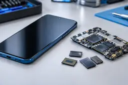 Smartphone en onderdelen op werkbank