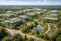 Modern business park with greenery