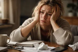 Vermoeide vrouw met ontstoken ogen