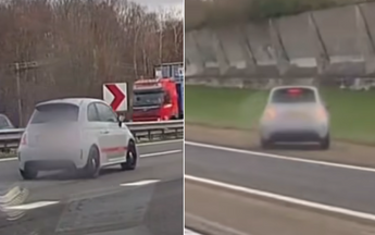 Fiat500 zet chaos op Limburgse weg en ramt keihard in op politieauto (VIDEO)