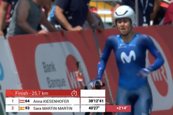 Vídeo: Sara Martín se cae en la última curva antes de la meta en la crono de Suiza y tiene que entrar con la bici a hombros