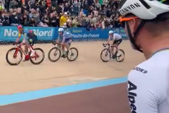 VÍDEO: Mathieu van der Poel observa atentamente el sprint por el segundo puesto desde el interior del velódromo de la París-Roubaix