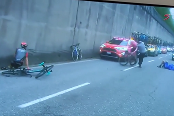 VIDEO: Alberto Bettiol wiped out by staff member after crash involving Barguil and Postlberger