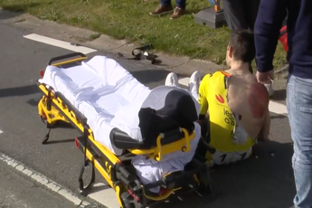 VIDEO: Wout van Aert leaves Dwars Door Vlaanderen in ambulance after mass crash also takes out Mads Pedersen, Jasper Stuyven and Biniam Girmay