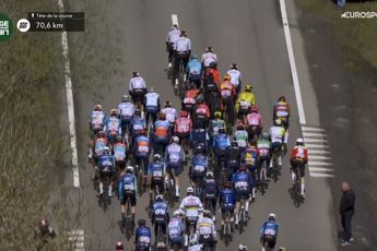 VIDEO: Mathieu van der Poel and Tom Pidcock among others back in the peloton after 30km chase at Liege-Bastogne-Liege