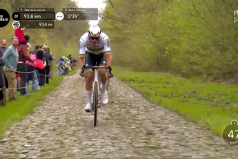 VIDEO: Mathieu van der Poel acceleration strings things out through the Arenberg Forest at Paris-Roubaix