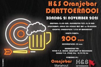 Oranjebar/H&S Betonwaren organiseren zondag open darttoernooi