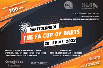 Aanstaande zondag 29 mei FA Cup of Darts bij Oranjebar in Mariahout