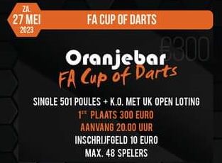 Aanstaande zaterdag 27 mei wordt Oranjebar FA Cup of Darts 2023 gespeeld