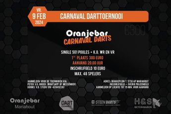 Inschrijving voor deelname aan het Oranjebar Carnavals Darttoernooi 2024 is geopend