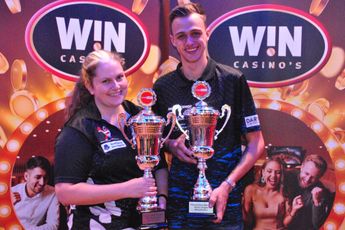 Damian Vetjens en Sabrina Dikhoff-Jongenotter winnaars WIN Casino Tilburg Darts Masters 2024