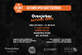 Deze zondag in Mariahout het Oranjebar Autumn Open 2024 met gegarandeerd 300 euro