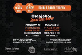 Oranjebar Double Darts Trophy 2024 in het weekend van 9 en 10 november