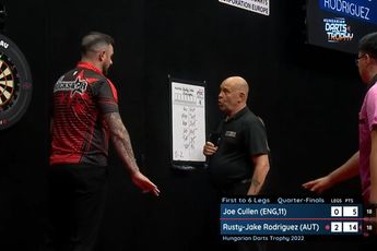 VIDEO: VAR in Darts as referee Russ Bray calls a foul throw on Cullen but overturns decision