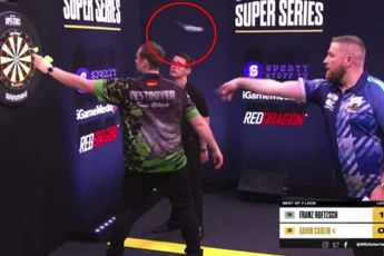 VIDEO: Carlin nearly pins Roetzsch to dart board in very near miss at MODUS Super Series