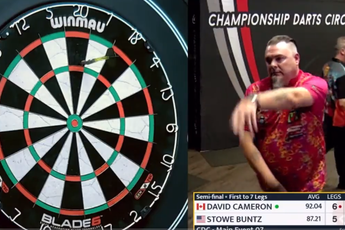 (VIDEO) Crazy moment in CDC semi-final as Stowe Buntz throws away two darts at once but still wins match