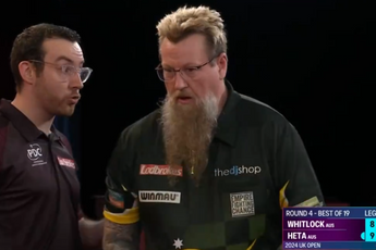 When you've got to go... Simon Whitlock pauses crucial leg for a much-needed toilet break at UK Open