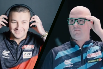 VIDEO: Rob Cross en Nathan Aspinall hilarisch in de maling genomen door 'nieuwe producten' van Target Darts