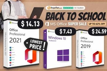 Microsoft Office 2021 for $14.13 & Windows 10 Pro for $7.43 at Keysfan's Back to School Sale!