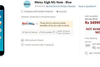 Meizu m1 note 32GB listed on on India's Snapdeal with a hefty price tag