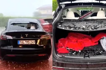 Beelden: Tesla blijkt niet bestand tegen een paar hagelsteentjes