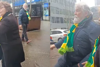 Man Rita Verdonk schopt een Palestina-demonstrant
