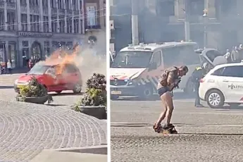 Breaking: Man en auto in brand op de Dam, politie houdt rekening met opzet