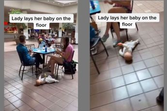 Verontwaardiging: Koppel dumpt baby op koude vloer, terwijl ze zelf gezellig lunchen