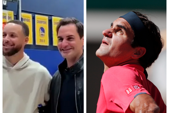 (VÍDEO) Roger Federer sorprende al icono de la NBA Steph Curry y lanza un perfecto cuatro de cuatro