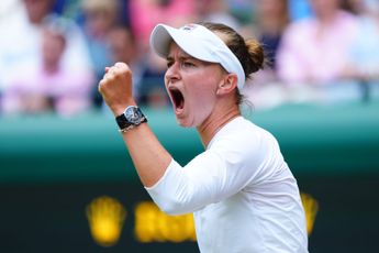 Jelena Ostapenko unterliegt Barbora Krejcikova welche im Halbfinale auf Elena Rybakina in Wimbledon trifft
