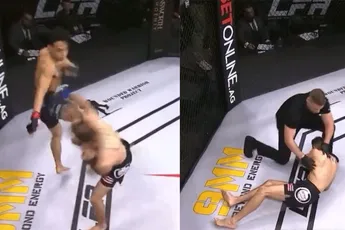 'Slaap ze!' Zieke headkick knock-out tijdens kooigevecht (video)