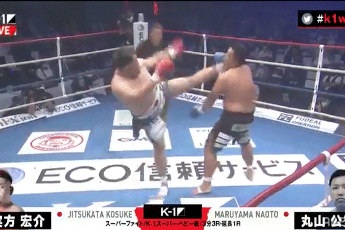 Dikkertje trapt rivaal bruut 'KO' tijdens K-1 toernooi in Japan