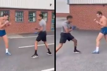 Ervaren Kickbokser pakt jonge bokser hard aan op parkeerplaats | video