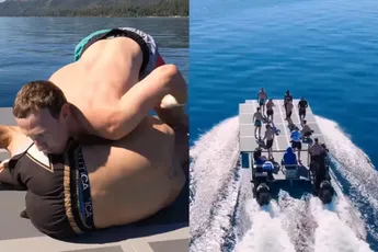 Facebook baas Zuckerberg knokt erop los met kooivechters op drijvend platform! 'Geen opgever'