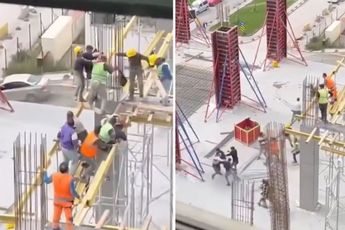 Video toont heftige vechtpartij op bouwplaats! 'Complete chaos'