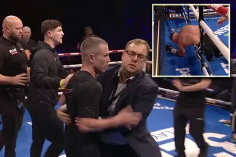 ‘Sfeer totaal verpest’, zegt trainer over chaos na knock-out in bokstitelgevecht