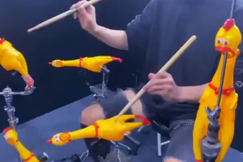 Drumstel van rubber kippen heeft zowaar wel wat