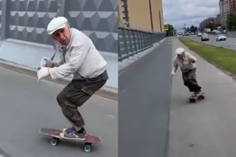 73-jarige Igor maakt de straten van St-Petersburg onveilig met zijn skateboard