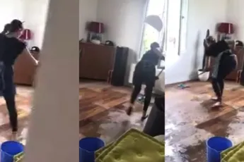 Schoonmaak dame gaat lekker op The Kings of the World