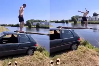 Auto gebruiken als duikplank: Wat kan er immers misgaan?