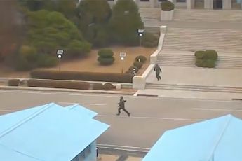 Bizarre beelden van vlucht militair van Noord-Korea naar Zuid-Korea