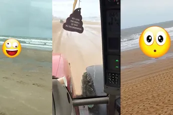 Boertjes die met trekkers over strand reden hebben dag van hun leven gehad