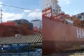 Boot geeft pier een kus in grootste zeehaven van Zuid-Amerika