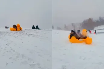 Dames gaan in een eend van de berg af, wait for it...